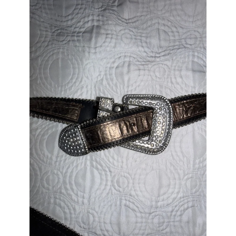Western Rhinestone Bling Belt Croc Embossed Leather Cowgirl Y2K Western 37”